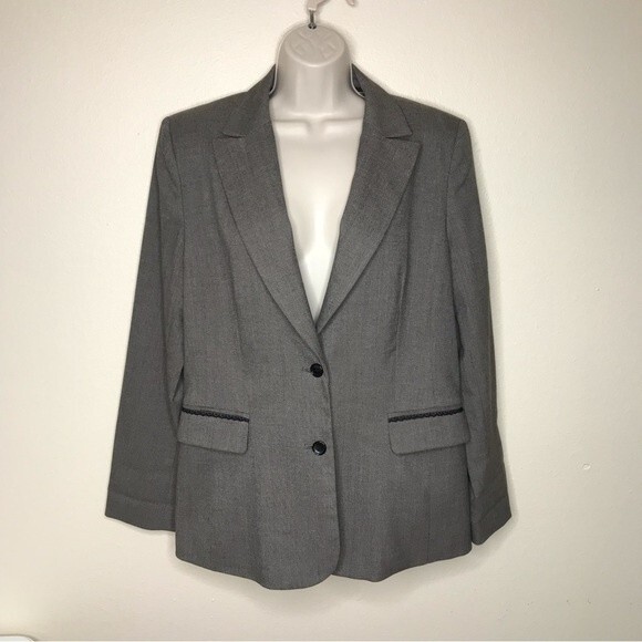 Apostrophe Two Button Lace Detail Pockets Gray Black Blazer Jacket Women Size 14 - Picture 15 of 15